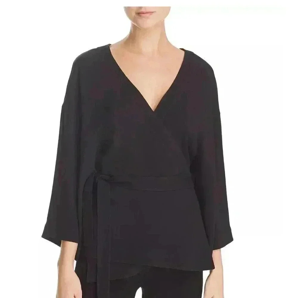 Theory Elevated Wrap Top in Black Size Small